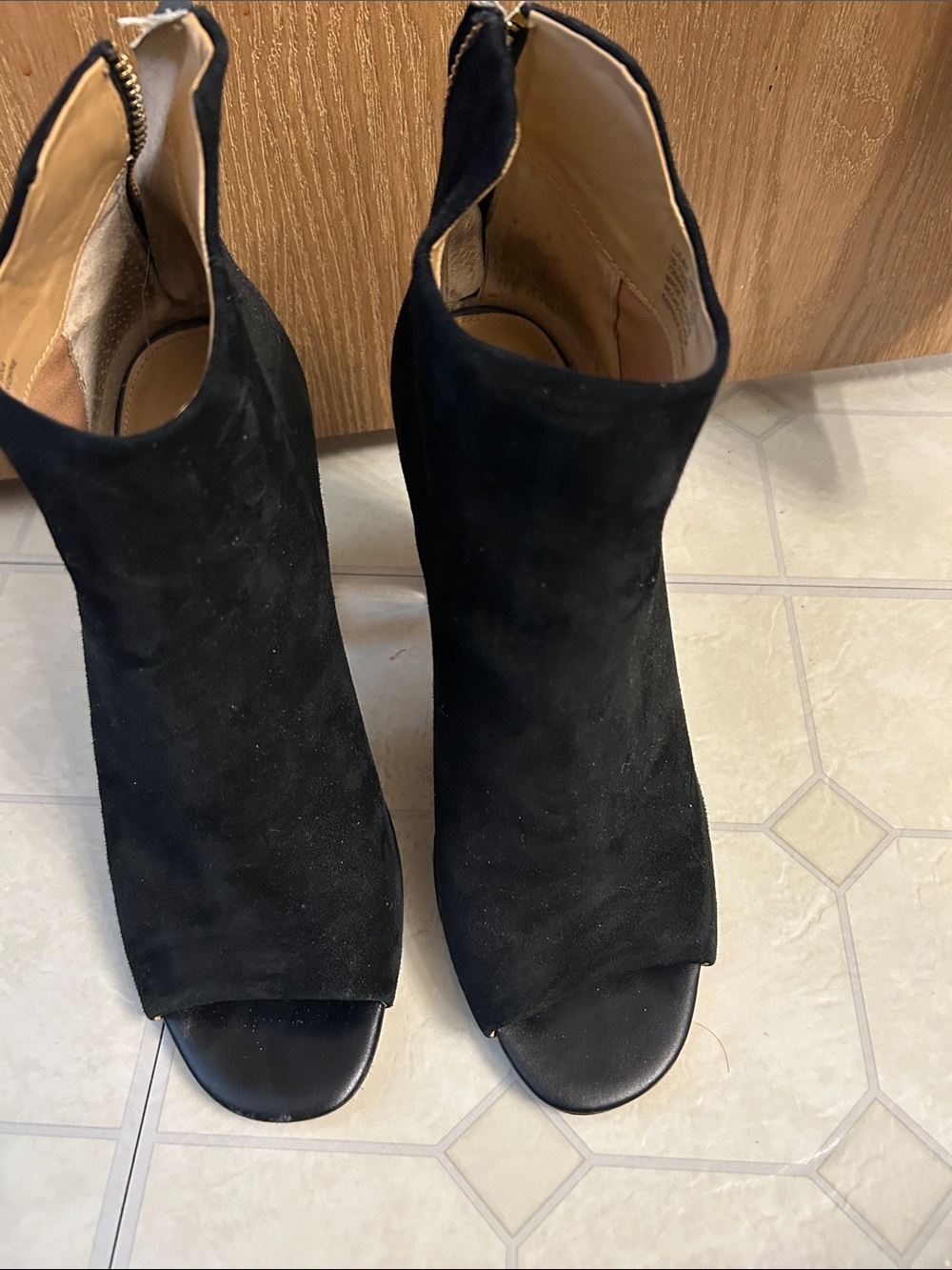 Calvin Klein Black Open-Toe Suede Ankle Booties - Women's Fashion